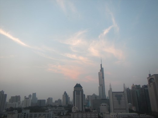 Evening sky outside my apartment - is that a Chinese character in the sky?