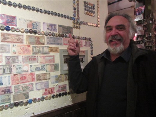posted some myanmar money on pub wall - got it from Jun the night before!