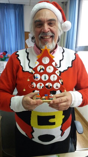 Crazy foreign teacher teaching in this getup on Christmas Eve