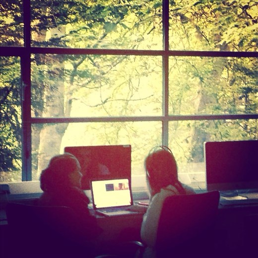 Amelia and I editing in Met Film School, thanks to the kindness of Met Film School (considering we're not students there!)