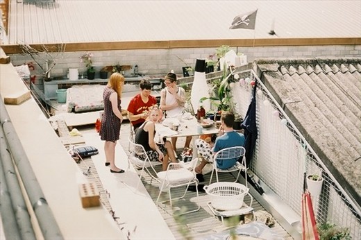 Sashimi family breakfast on the roof.