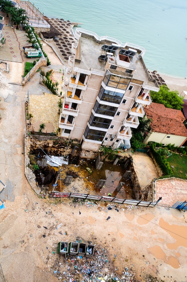 Saranda, popular touristic town on the coast of South Albania. Offset is everywhere. Large property developments along the coast, but infrastructure is missing.