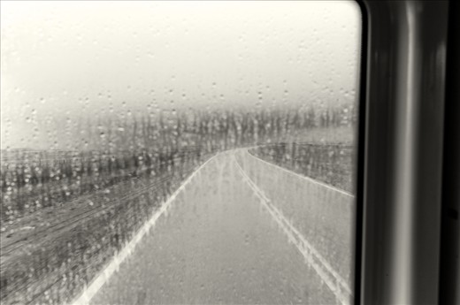 Rain falls as we travelled through Patagonia.