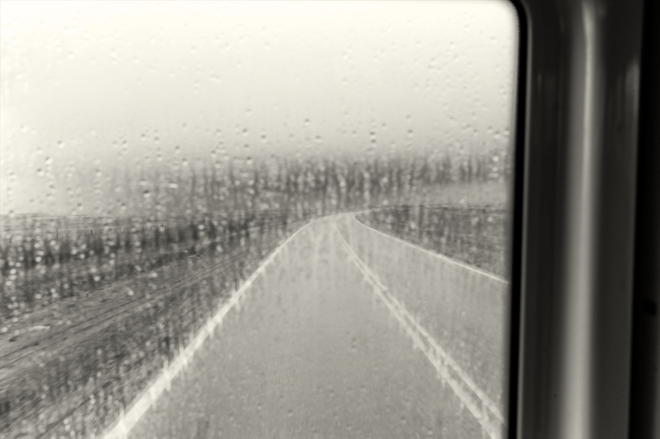 Rain falls as we travelled through Patagonia.