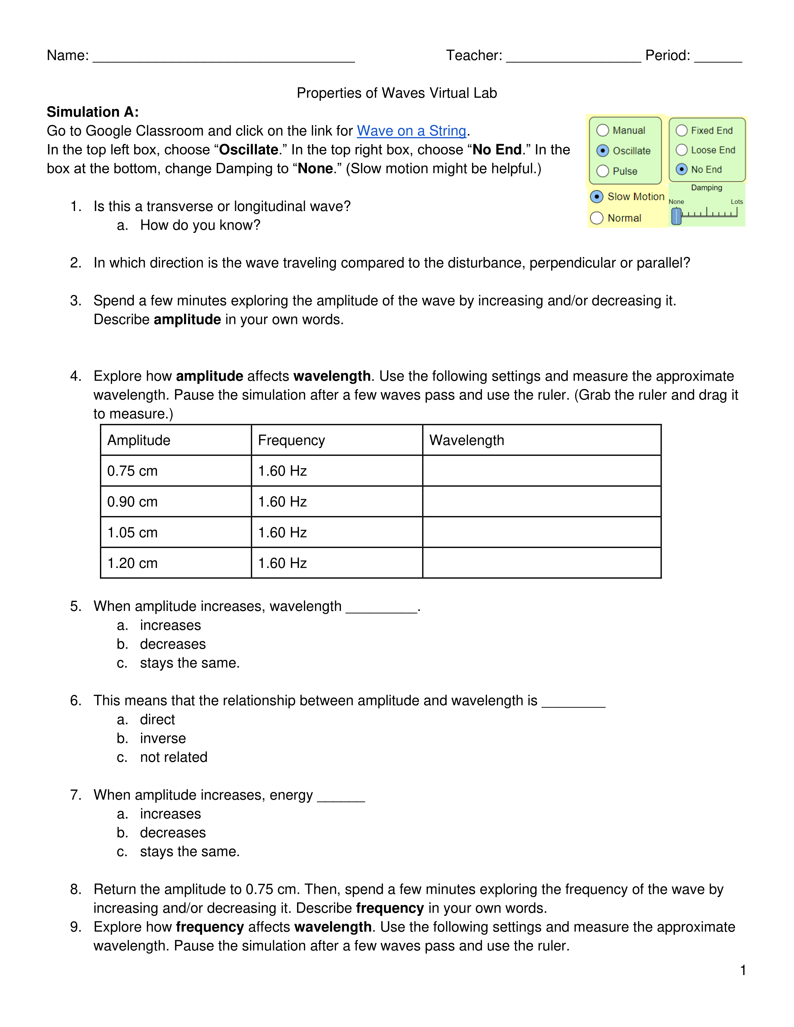 Properties Of Waves Virtual Lab Gavin Kearns Library Formative