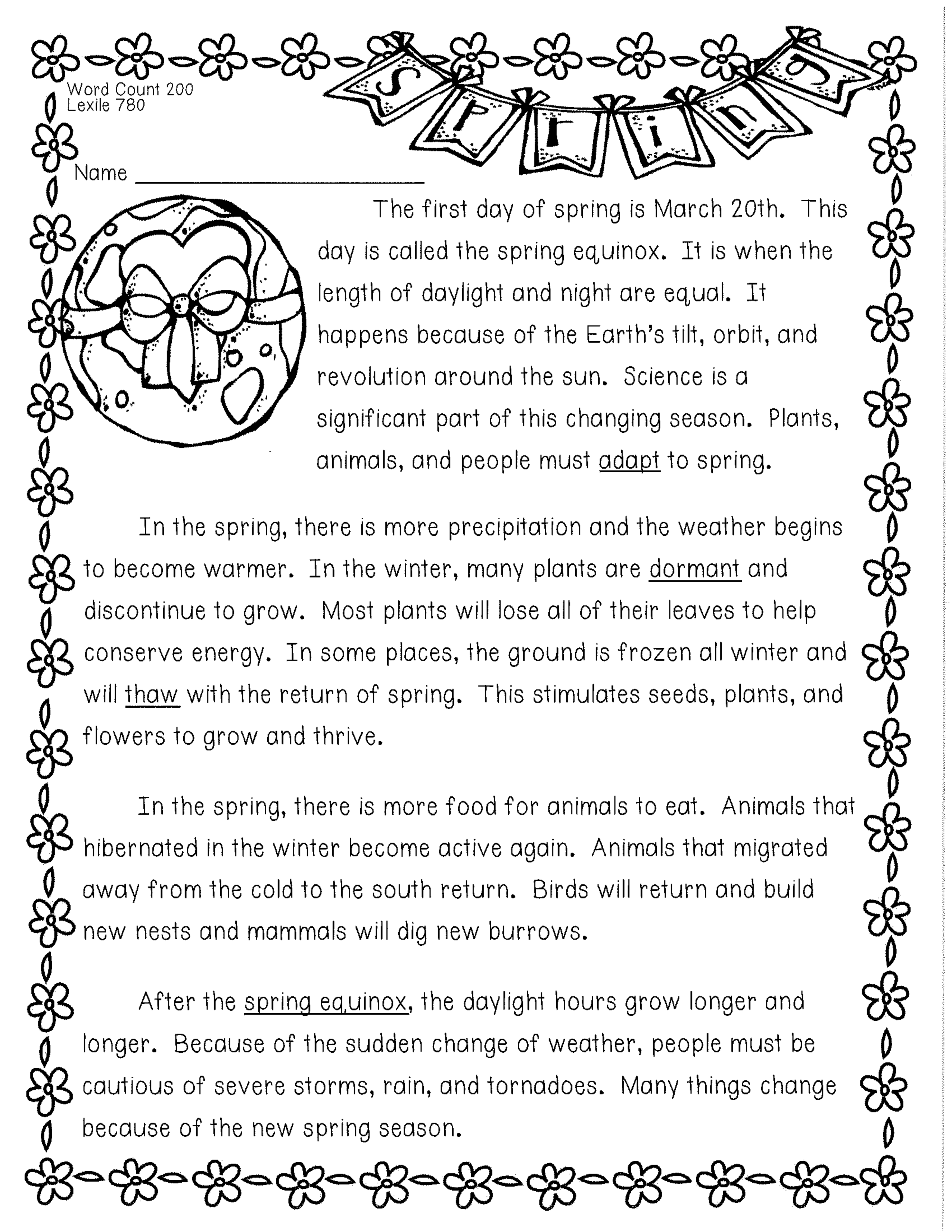 Spring Equinox Story and Questions Renee Schultz Library Formative