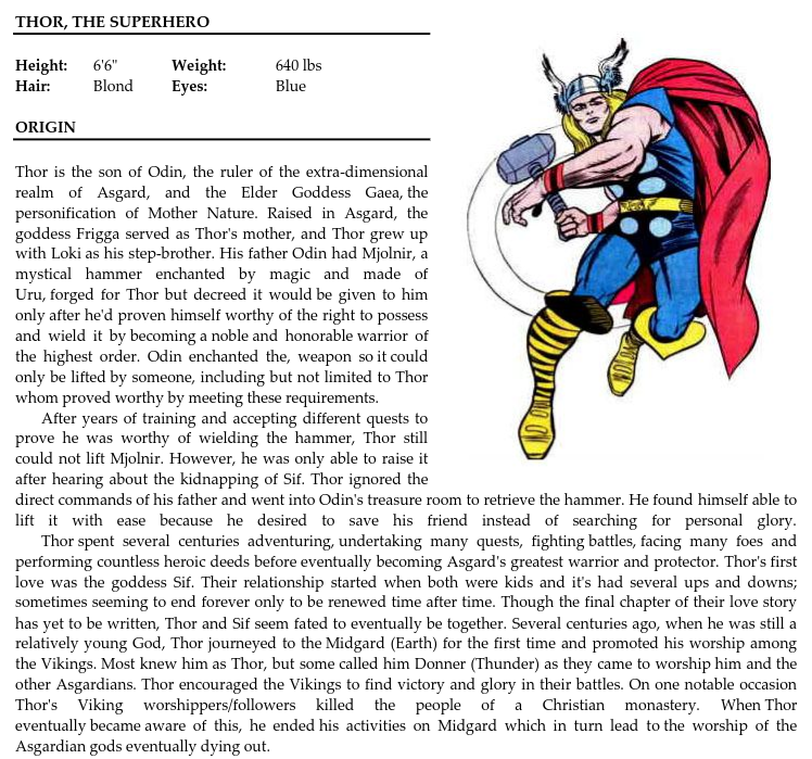 Thor a Godly Superhero! Eric Bryan Library Formative