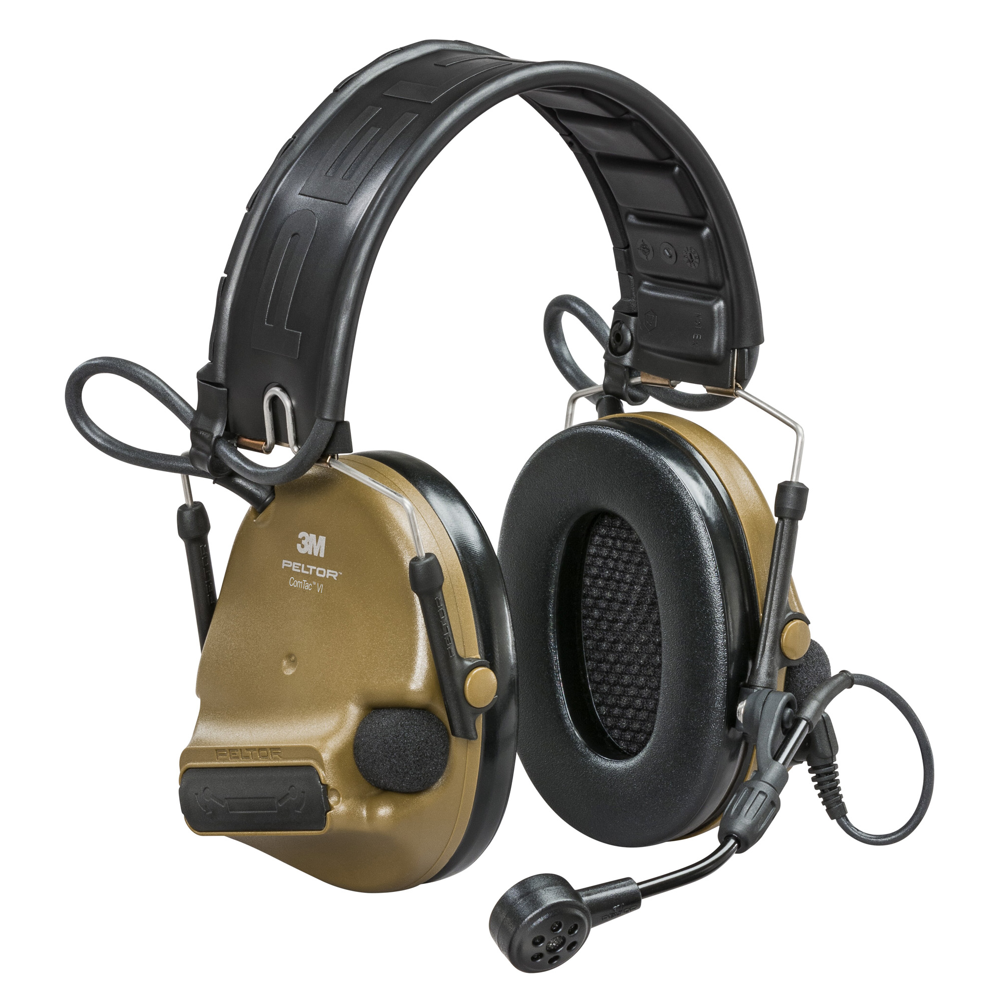 3M/Peltor ComTac VI Defender, Electronic Earmuff, Matte Finish, Coyote Brown, NIB (Natural Interaction Behavior) Wireless Technology, Includes Boom Microphone MT20H682FB-09NCYS