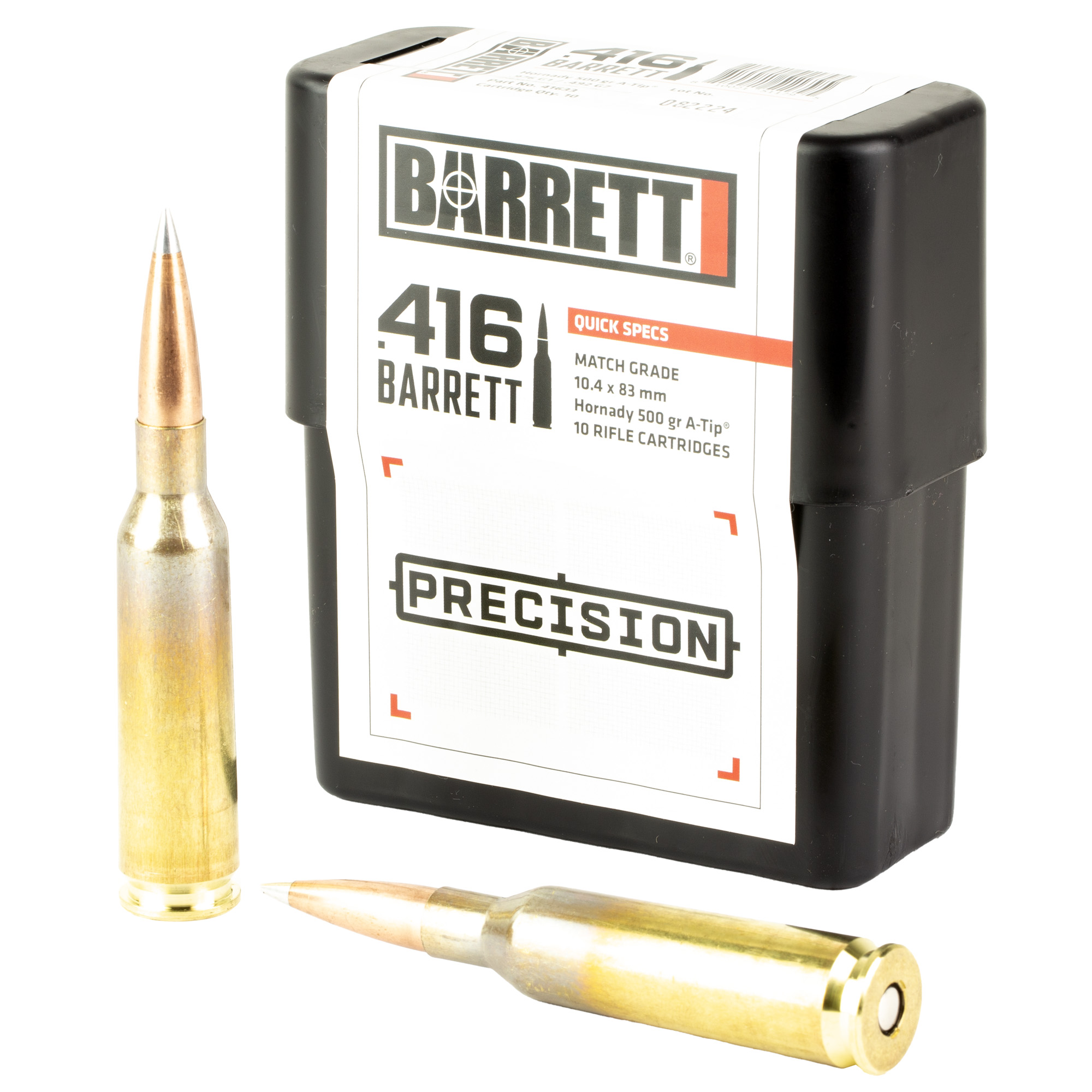 Barrett 416 Barrett Precision Ammo, 500 Grain, Hornady A-Tip Match Grade Bullet, 10 Round Box 41633