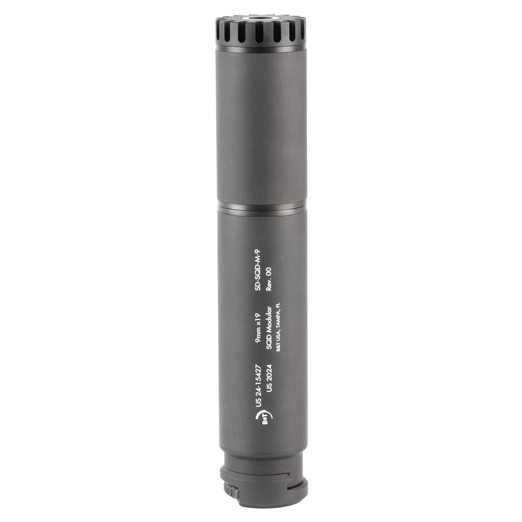 B&T USA SQD-M, Suppressor, 9MM, Tri Lug Mount, Titanium Construction, Anodized Finish, Gray SD-SQD-M-9