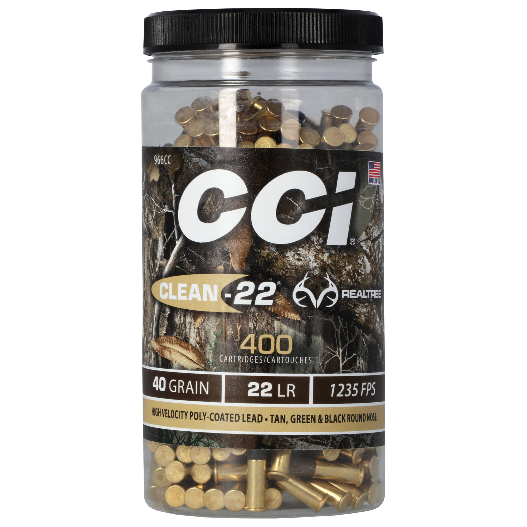 CCI Ammunition Clean-22, 22LR, 40 Grain, Polycoated Round Nose, 400 Rounds 966CC