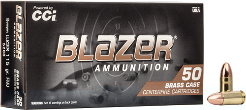 CCI BLAZER BRASS 9MM LUGER 115GR FMJ 50RD 20BX/CS
