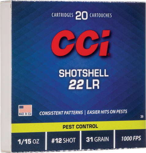 CCI SHOTSHELL 22LR 31GR #12 SHOT 1000FPS 20RD 100BX/CS