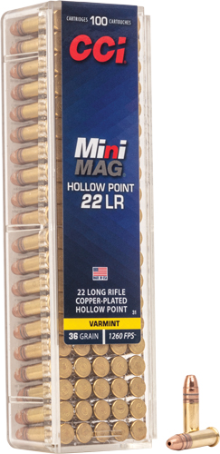 CCI MINI-MAG 22LR 36GR LEAD-HP 1260FPS 100RD 50BX/CS