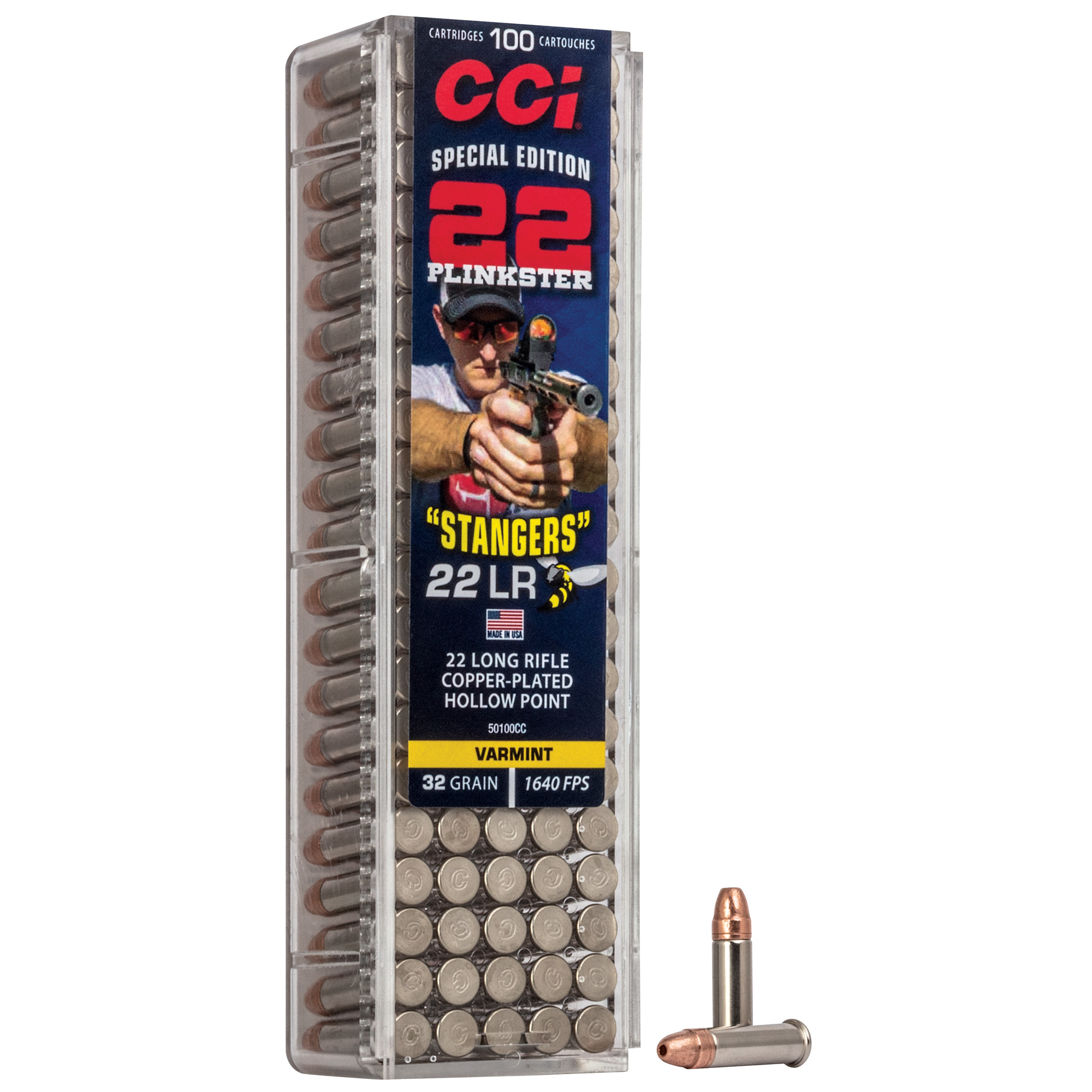 CCI Ammunition CCI Stangers, 22 LR, 32Gr, Copper Plated Hollow Point, 100 Round Box 50100CC