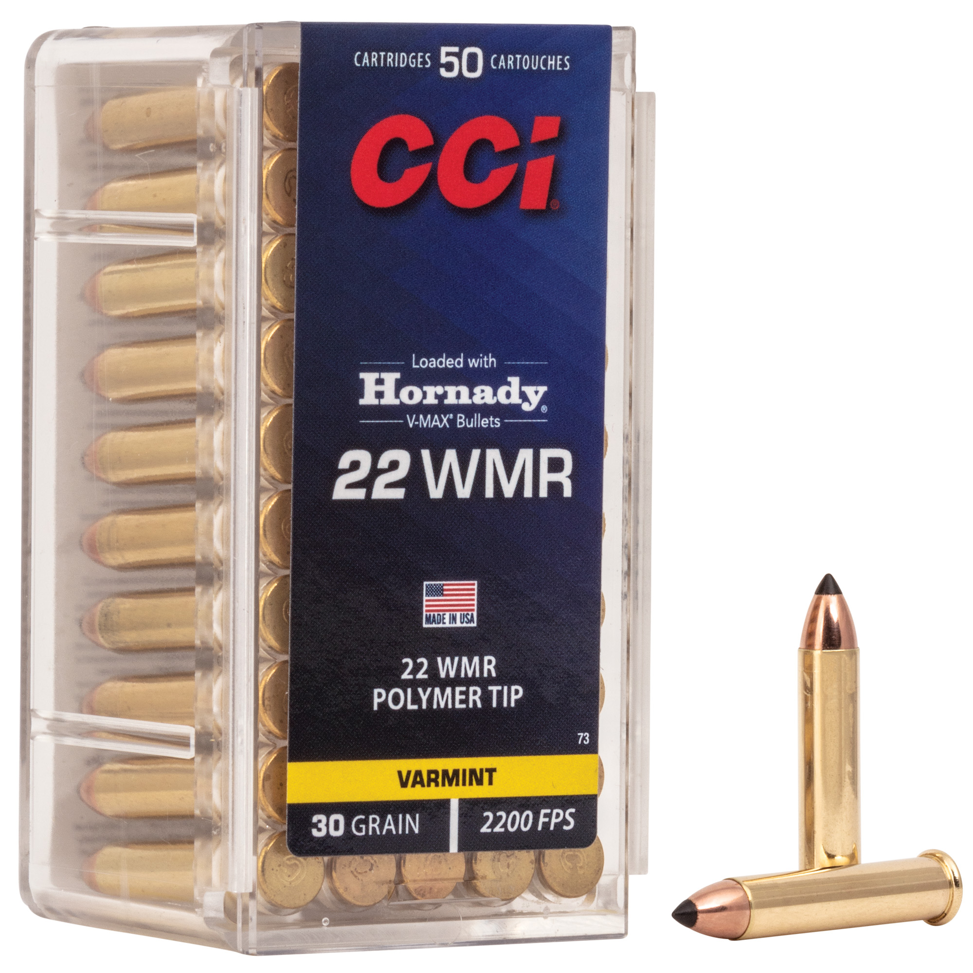 CCI Ammunition Rimfire, 22WMR, 30 Grain, V-Max, 50 Round Box 73