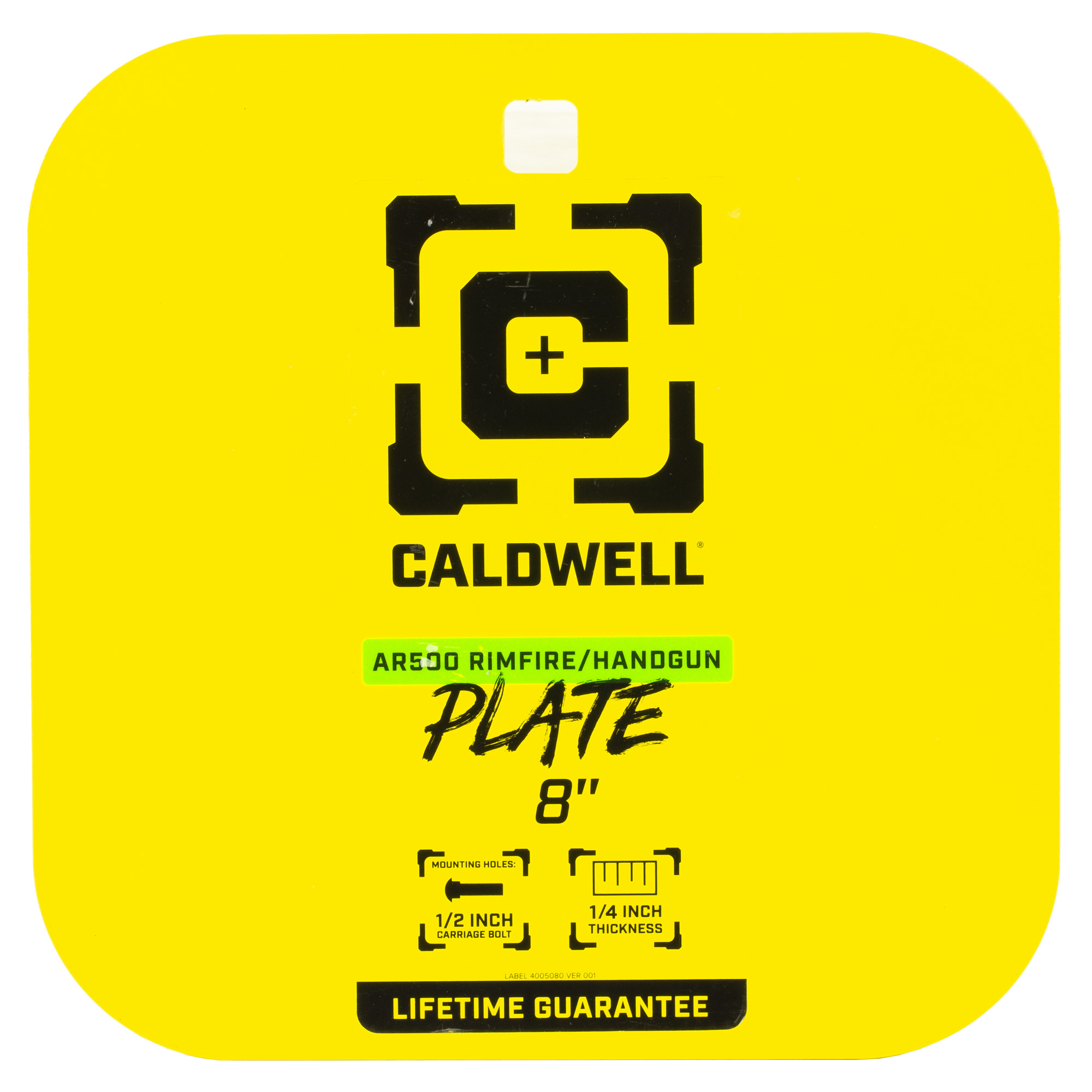 Caldwell AR500 Rimfire/Handgun Gong, 1/4 Steel Target, 8 Square, Yellow 4002878