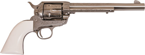 CIMARRON FRONTIER 45LC PW FS 7.5 ENGRAVED NICKEL/IVORY