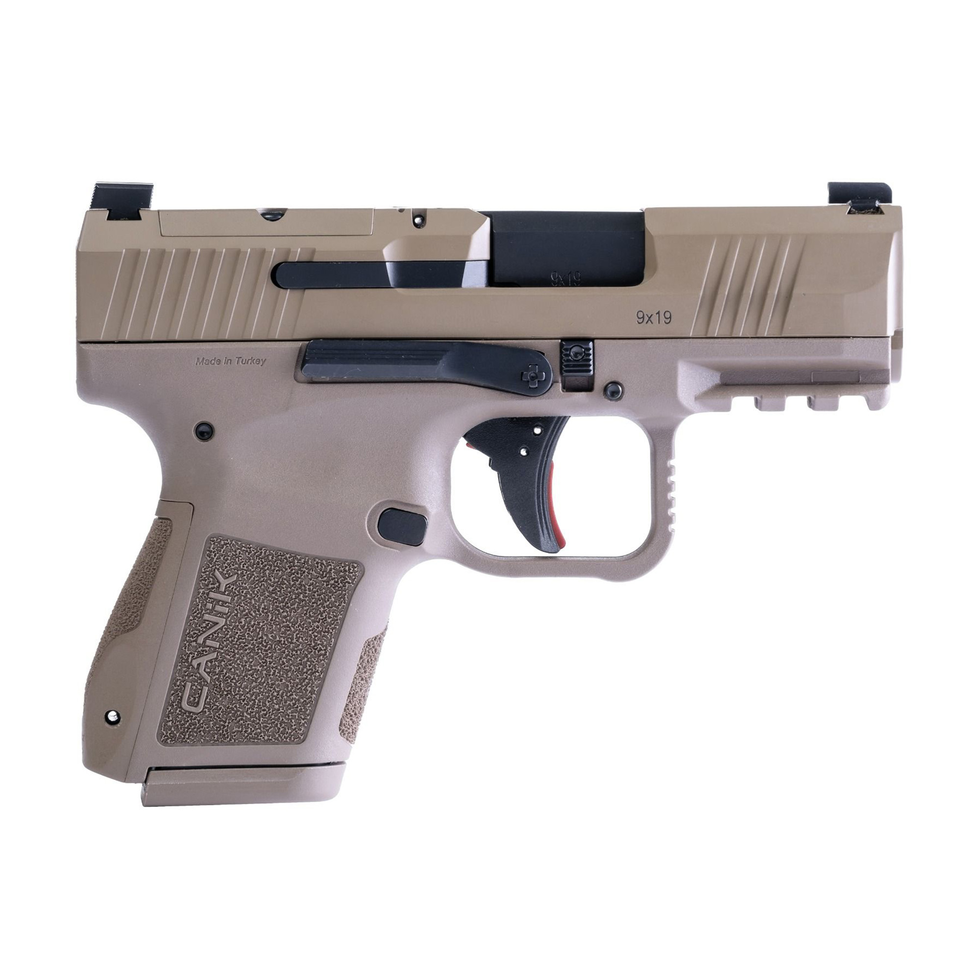 CANIK METE MC9, Semi-automatic, Striker Fired, Polymer Frame Pistol, Micro Compact, 9MM, 3.18 Barrel, Matte Finish, Flat Dark Earth, Optic Ready, 2 Magazines, (1)-12 Round, (1)-15 Round, Includes 3 Grip Back Straps, Magazine Loader, Custome Holster,