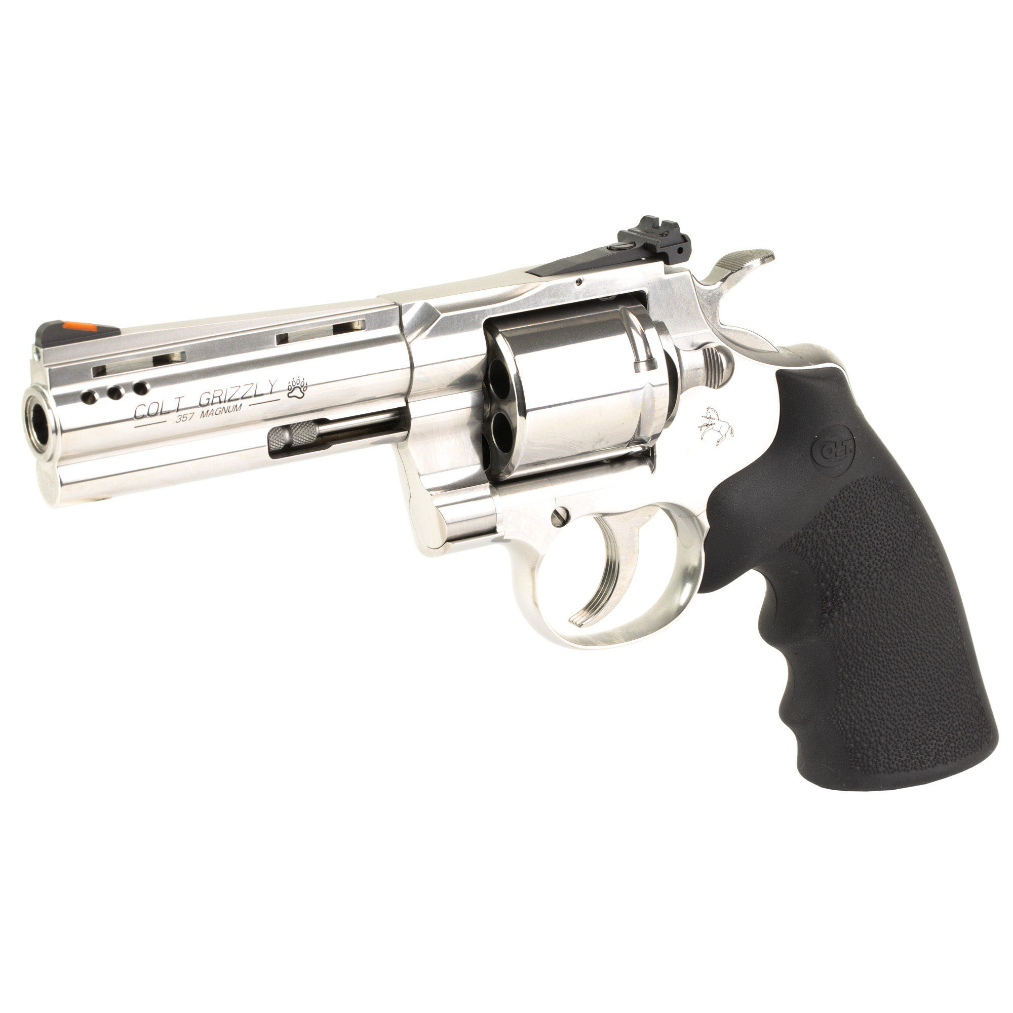 Colt's Manufacturing Colt Grizzly, Revolver, 357 Magnum, 4.25 Ported Barrel, Stainless Steel Finish, Hogue Overmolded Rubber Grip, Red Ramp Front & Adjustable Rear Sights, 6 Rounds GRIZZLY-SP4RTS