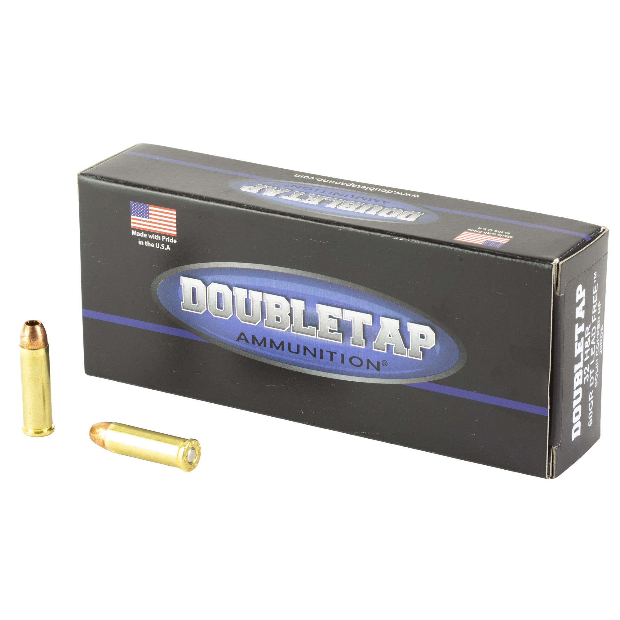 DoubleTap Ammunition Lead Free, 32 H&R, 60 Grain, Solid Copper Hollow Point, 20 Round Box, California Certified Nonlead Ammunition 32HR60X20