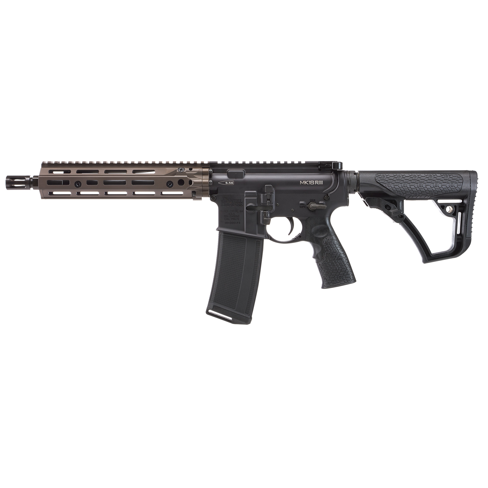 Daniel Defense MK18 RIII, Semi-automatic, Short Barrel Rife, 223 Remington/556NATO, 10.3 Cold Hammer Forged Barrel, Anodized Finish, Black, Daniel Defense Grip, Flat Dark Earth Daniel Defense 9.5 RIS III M-LOK Rail, Daniel Defense Stock, Manual Safet