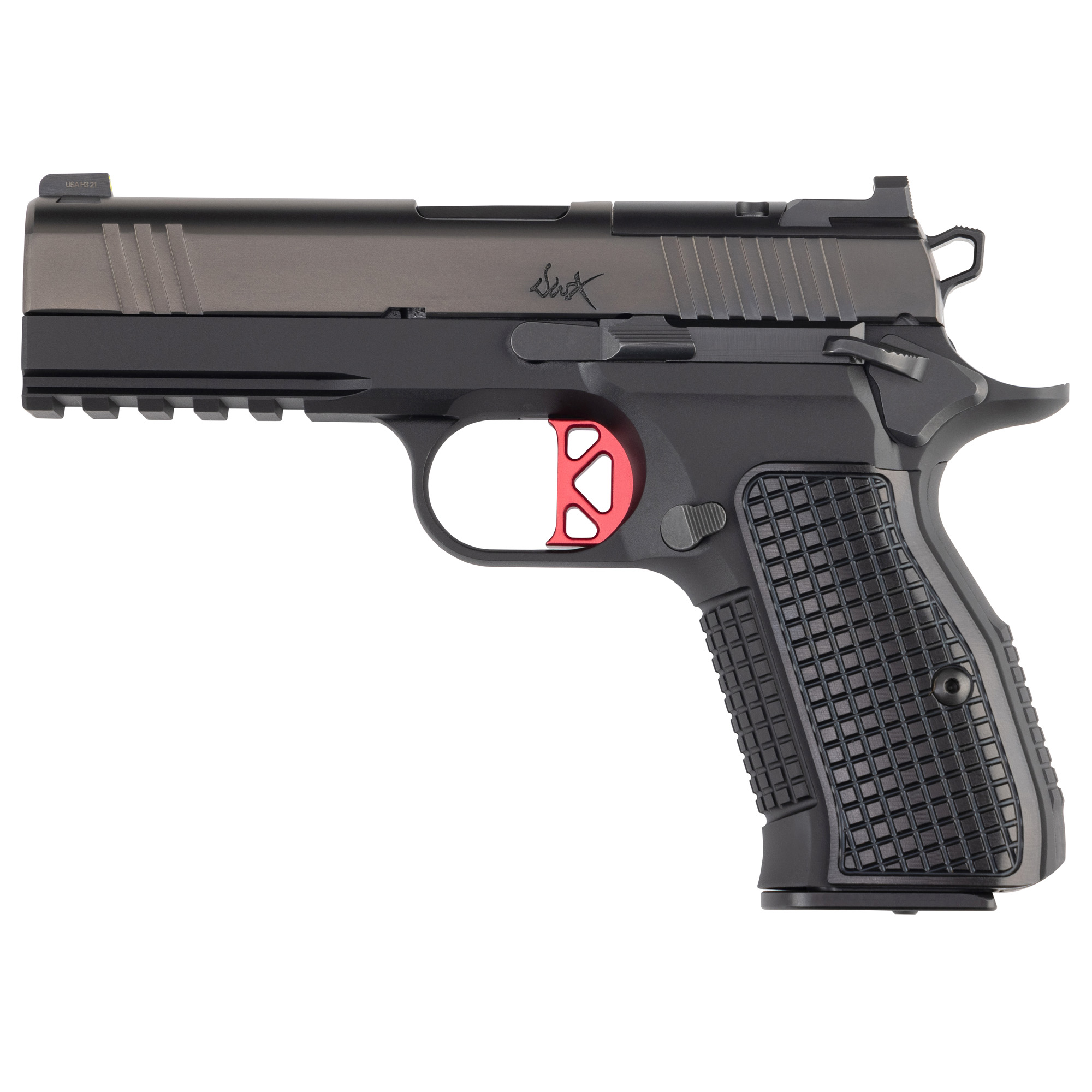 Dan Wesson DWX Compact, Single Action Only, Semi-Automatic, Metal Frame Pistol, Compact, 9MM, 4 Match Grade Barrel, DLC Finish, Black, Aluminum Grips, Optics Ready Slide, Manual Safety, Front Tritium Night Sight, Blacked Out Rear Fixed Rear Sight, Ra