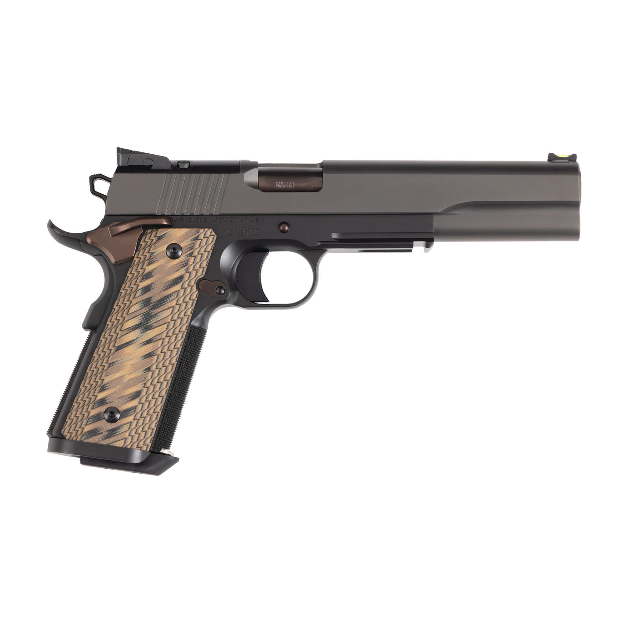 Dan Wesson Kodiak, Semi-automatic, 1911, Metal Frame Pistol, Full Size, 10MM, 6.03 Bull Barrel, Stainless Steel Frame, Duty Finish, Black/Gray/Bronze, G10 Grips, Ambidextrous Safety, Fiber Optic Sights, Optic Ready, 8 Rounds, 2 Magazine 1792
