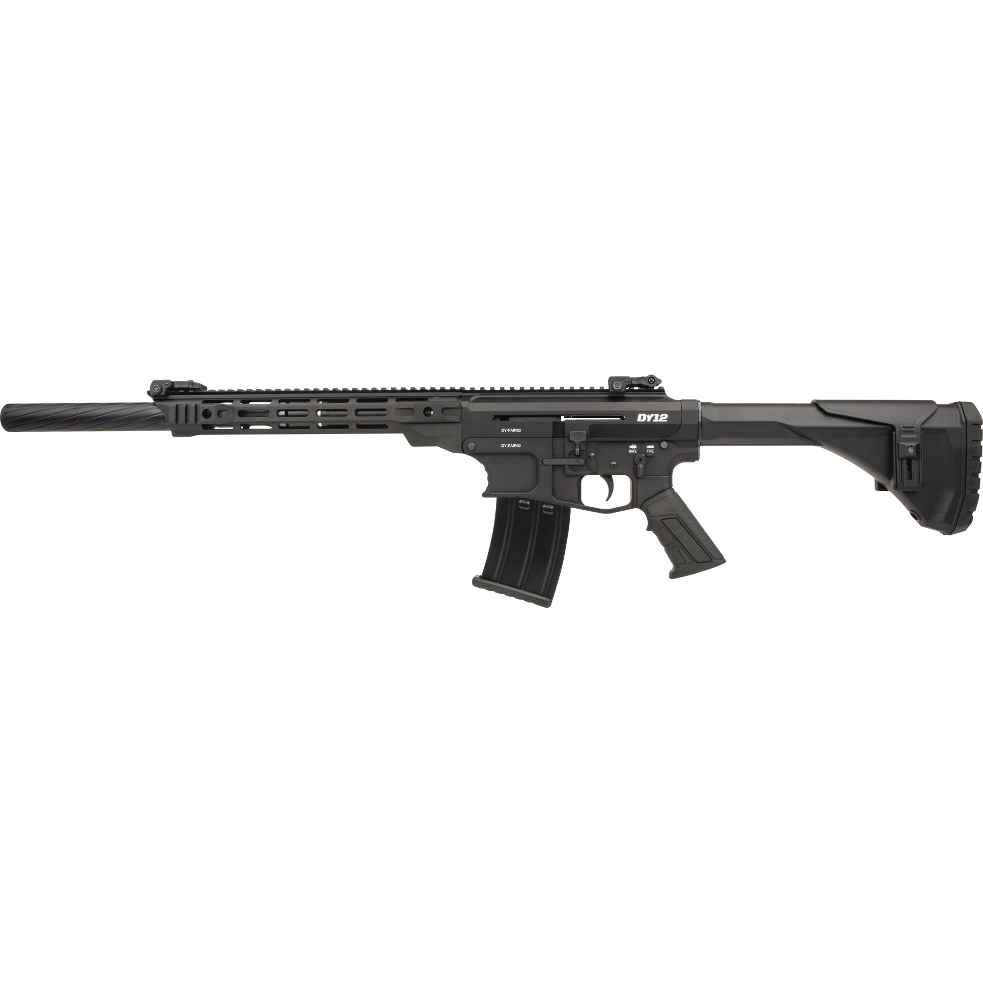 Derya DY12, Semi-automatic Shotgun, 12 Gauge, 3 Chamber, 18 Barrel, Anodized Finish, Black, Flip Up Front and Rear Sights, Adjustable Stock, (3) Choke Tubes - Improved Cylinder/Modified/Full, 3 Magazines, (1)-2 Round, (1)-5 Round & (1)-10 Round DY12.