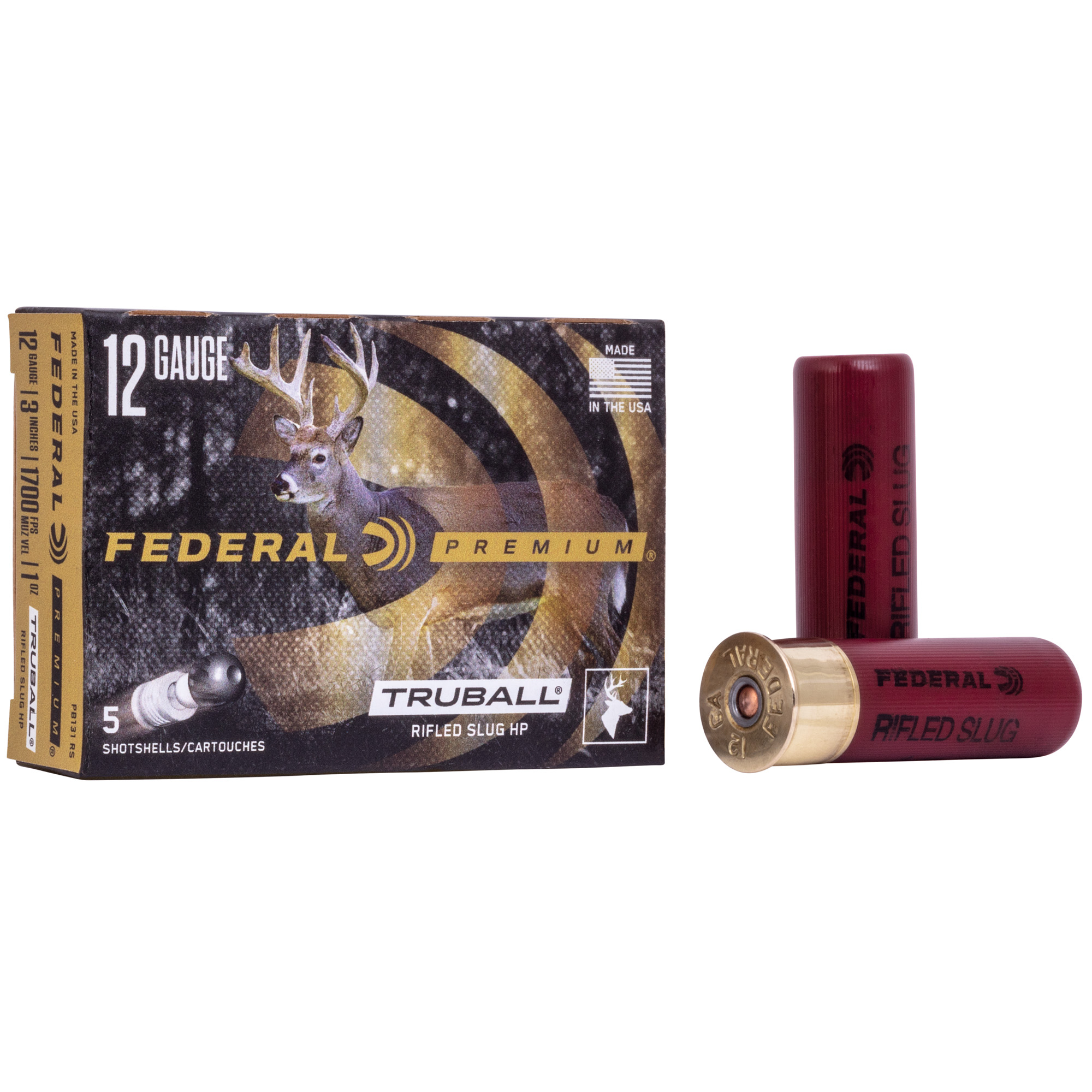 Federal Premium, Vital Shok, 12 Gauge 3, TruBall Slug, Hollow Point, 1oz, 5 Round Box PB131RS