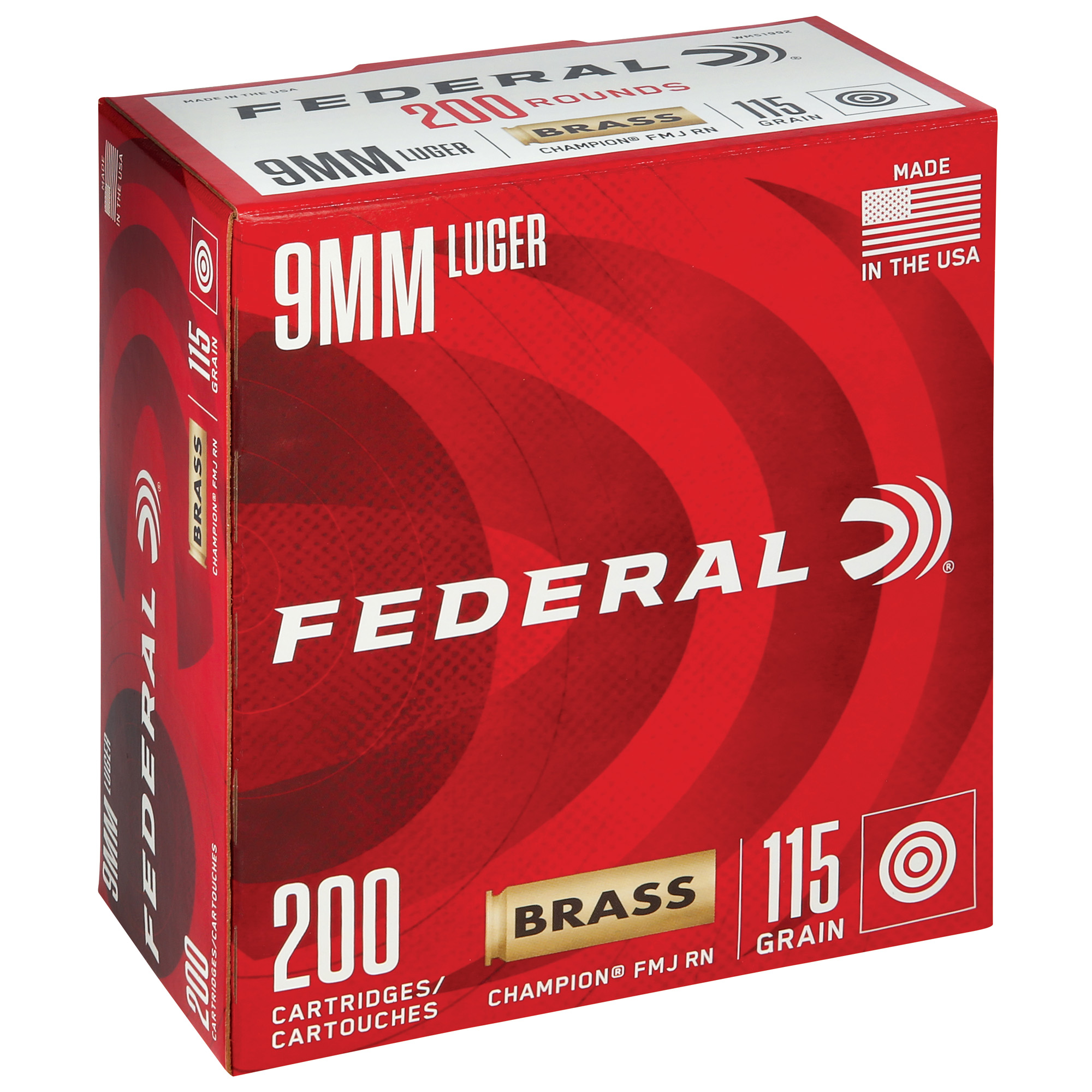 Federal Champion, 9MM, 115 Grain, Full Metal Jacket, 200 Round Box WM51992