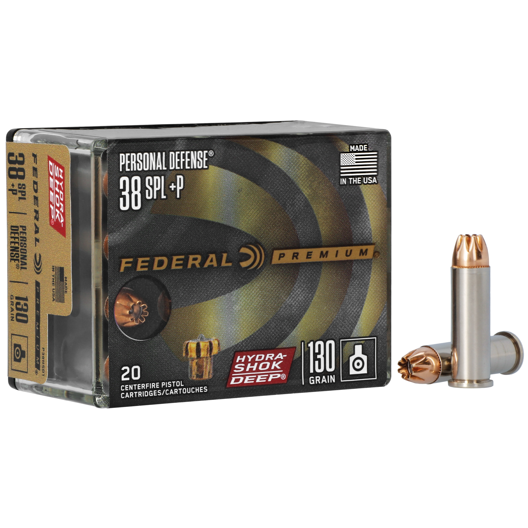 Federal Premium, Hydra-Shok Deep, 38 Special +P, 130 Grain, Jacketed Hollow Point, 20 Round Box P38HSD1