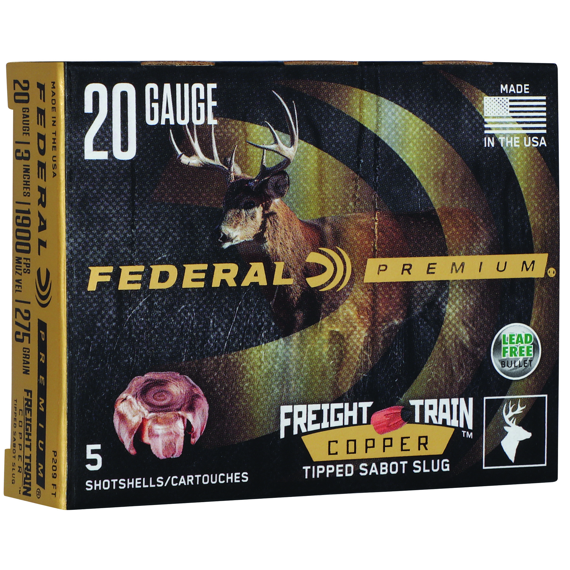 Federal Freight Train, 20 Gauge, 3, 275 Grain, Copper Sabot, 5 Round Box P209 FT