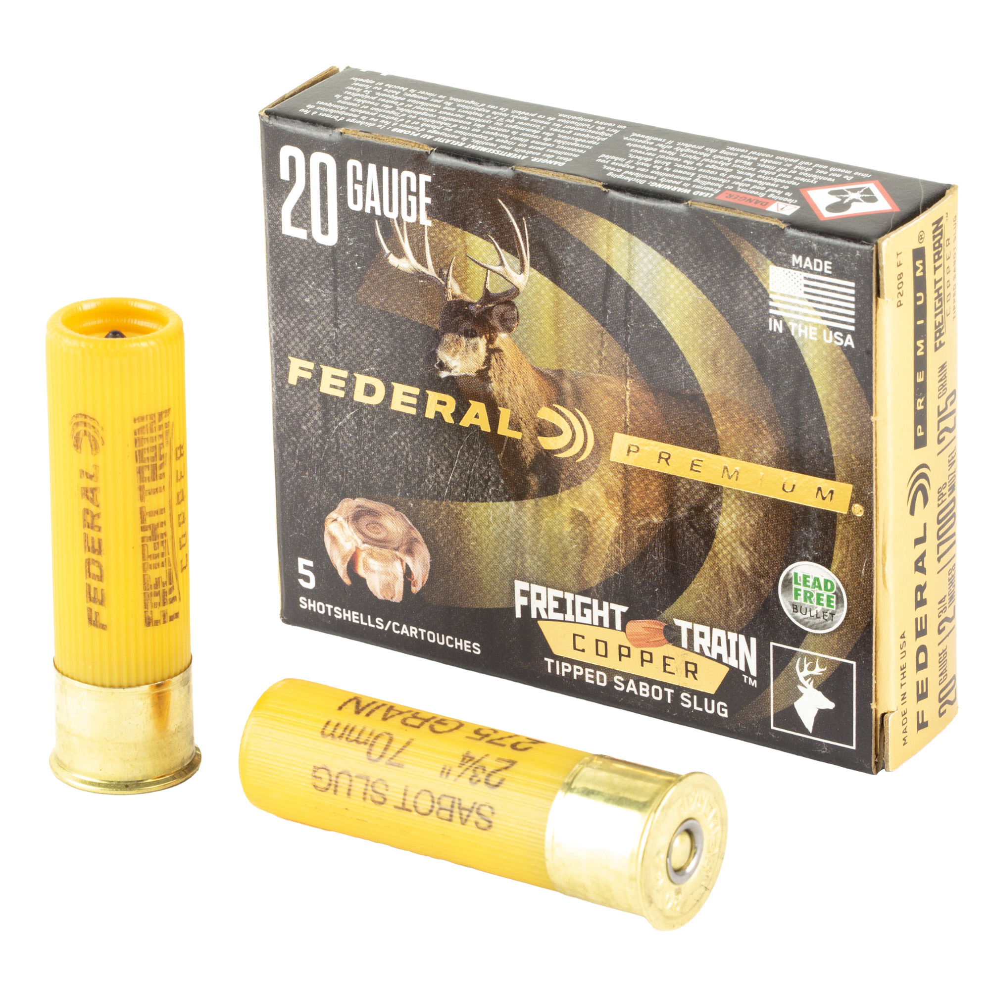 Federal Freight Train, 20 Gauge, 2.75, 275 Grain, Copper Sabot, 5 Round Box P208 FT