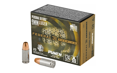 Federal Premium, Punch, 9MM, 124Gr, Jacketed Hollow Point, 20 Round Box PD9P1
