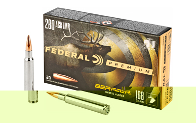 Federal Premium, Berger Hybrid Hunter, 280 Ackley Improved, 168 Grain, 20 Round Box P280AIBCH1