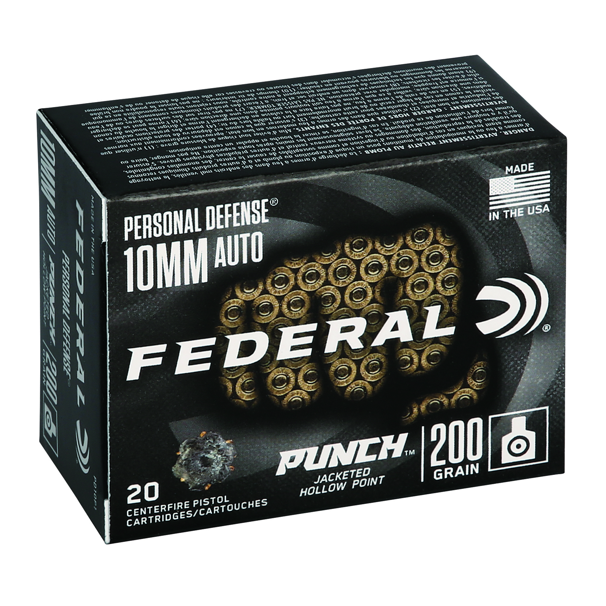 Federal Premium, Punch, 10MM, 200 Grain, Jacketed Hollow Point, 20 Round Box PD10P1