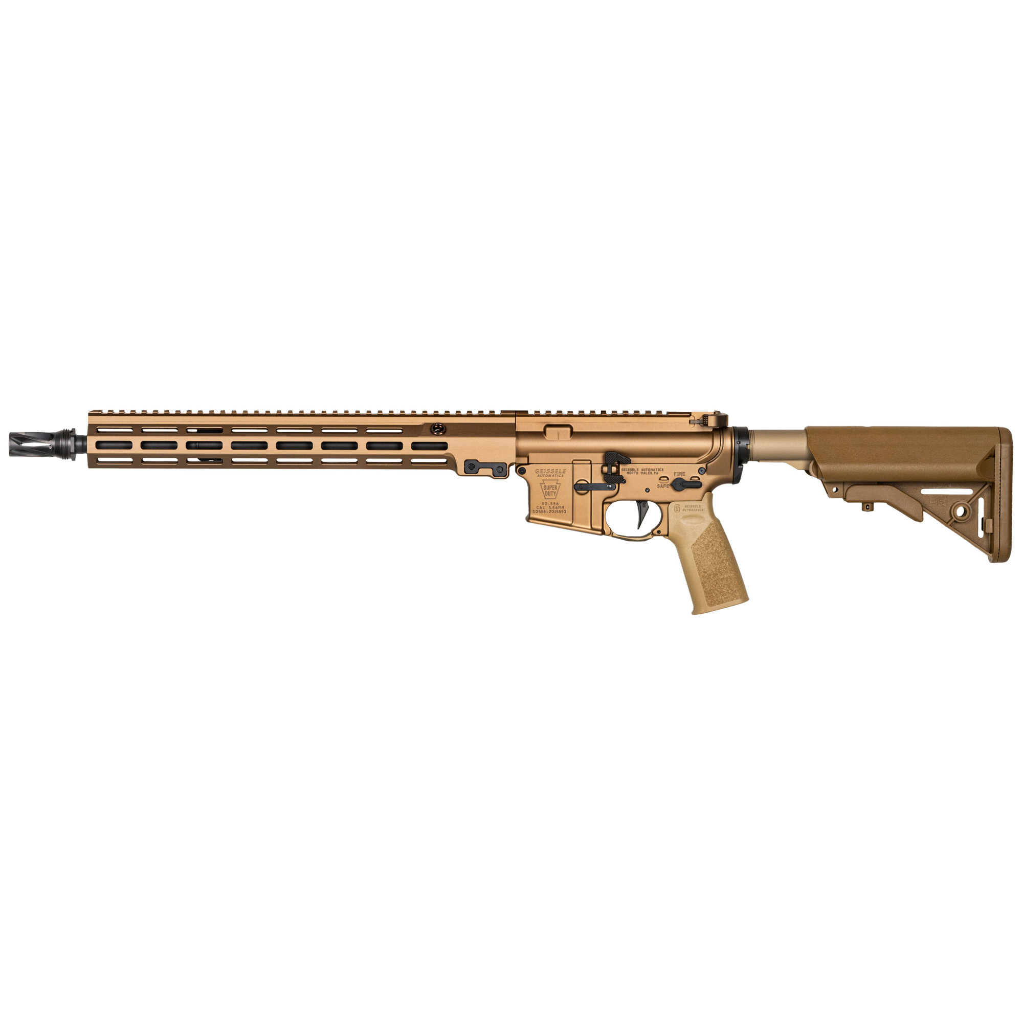 Geissele Automatics Super Duty Mod1, Semi-automatic Rifle, AR, 223 Remington/556NATO, 16 Cold Hammer Forged Barrel, 1-7 Twist, HUXWRX QD 556 Flash Hider, Geissele Length Gas System, Anodized Finish, Desert Dirt Color, B5 Enhanced SOPMOD Stock with QD