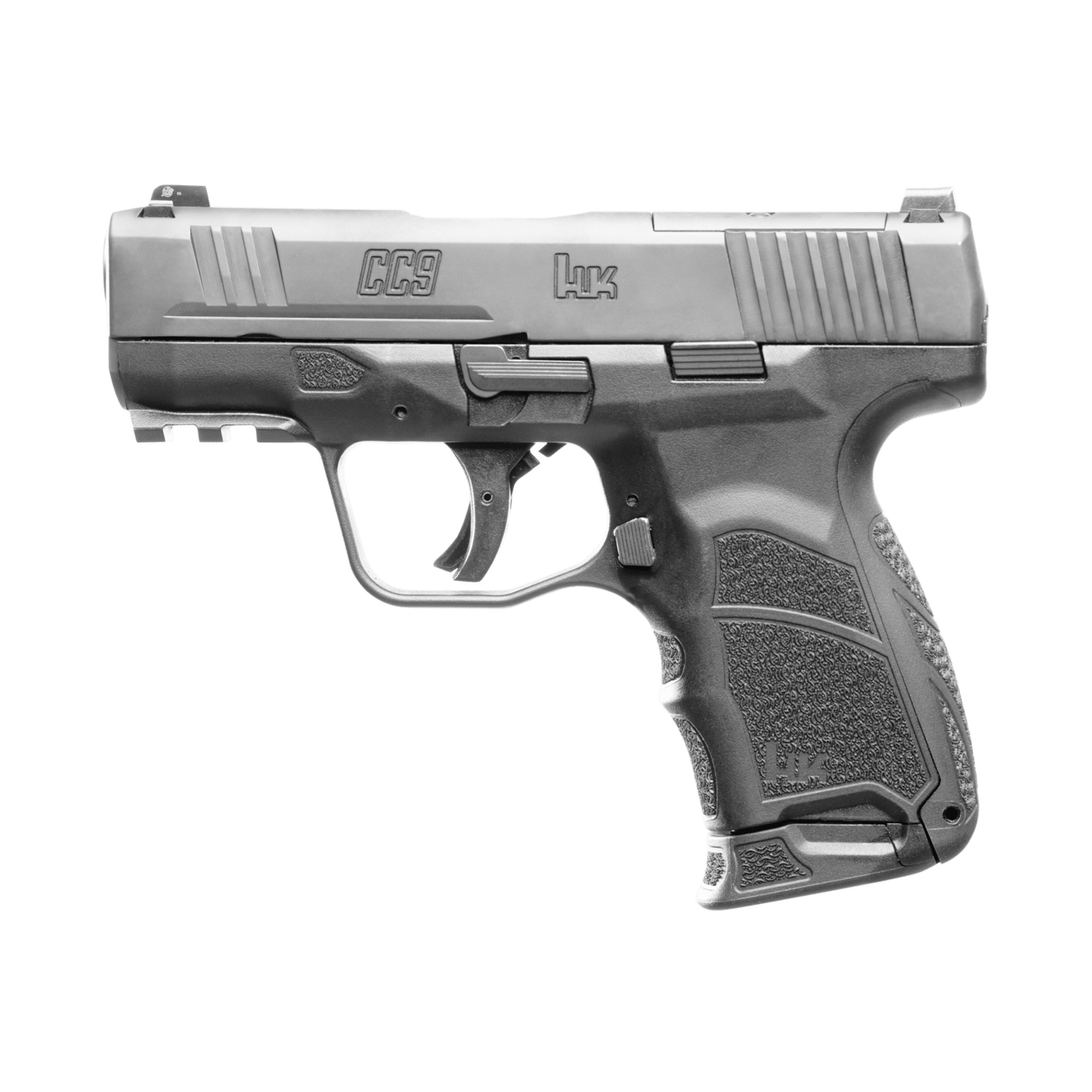 Heckler & Koch CC9, Semi-automatic, Striker Fired, Polymer Framed Pistol, Sub-Compact, 9MM, 3.32 Barrel, Matte Finish, Black, Front Night Sight, 12 Rounds, (1)-12 Round and (1)-10 Round Magazine 81000550