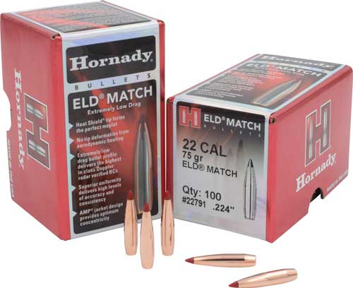 HORNADY BULLETS 22CAL .224 75GR ELD-M MATCH 100CT 25BX/CS
