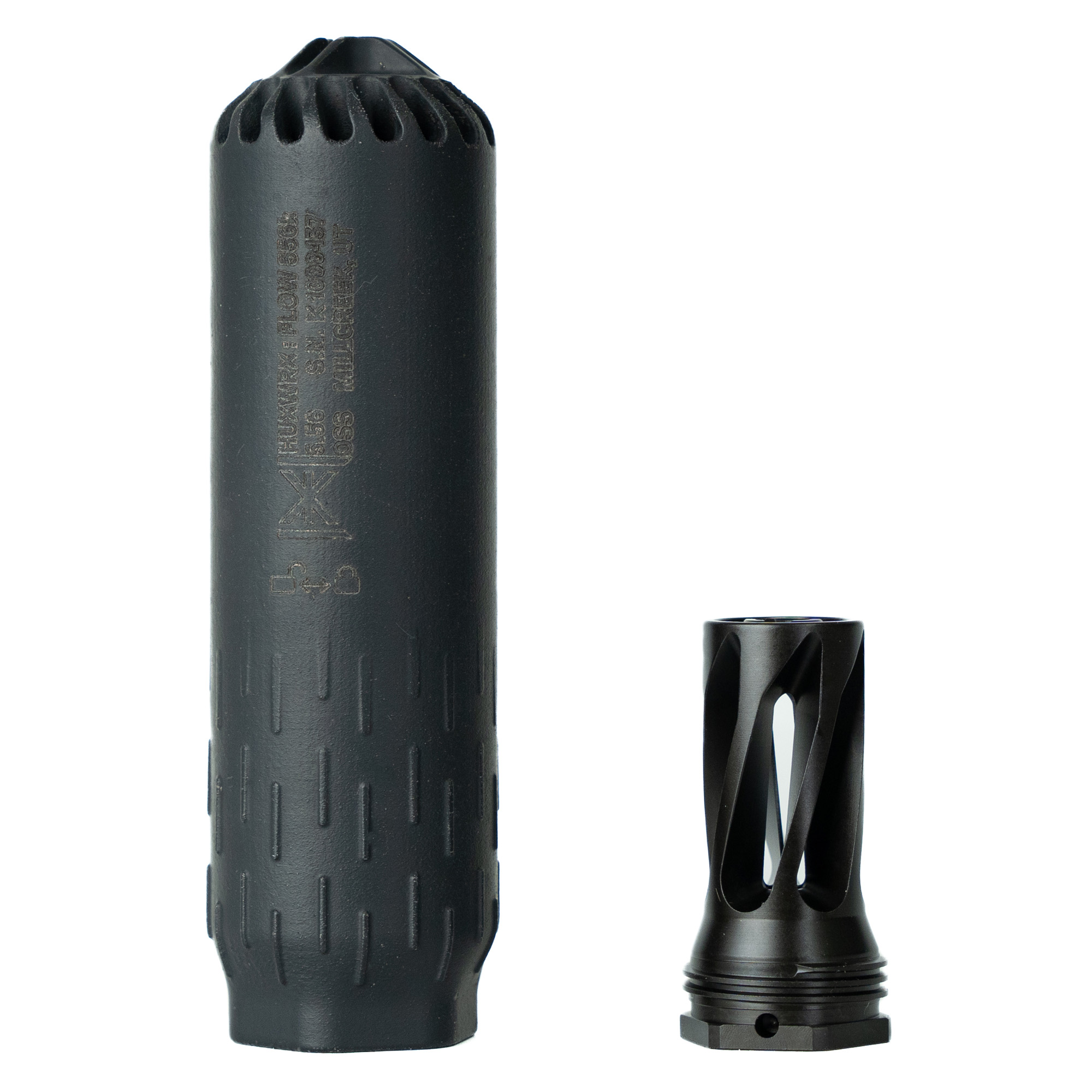 HUXWRX Safety Company Flow 556K, Suppressor, 5.5, 556NATO, C-Series Cerakote Finish, Black, 17-4PH Stainless Steel, Includes 1/2X28 Flash Hider 2449