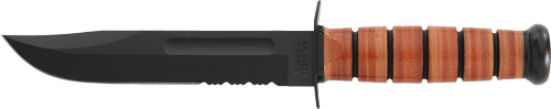 KA-BAR FIGHTING/UTILITY KNIFE 7 SRRTD W/LEATHER SHEATH USMC