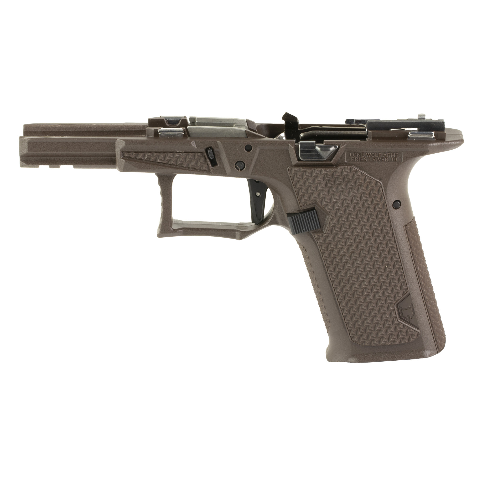 Lone Wolf Distributors Dusk19 Textured Frame, Built, Striker Fired, Semi-automatic, Compact, Fits 3rd and 4th Generation Glock 19 Slides, Matte Finish, Brown, Integral Locking System LONELWD-CCS-BUILT-BRN