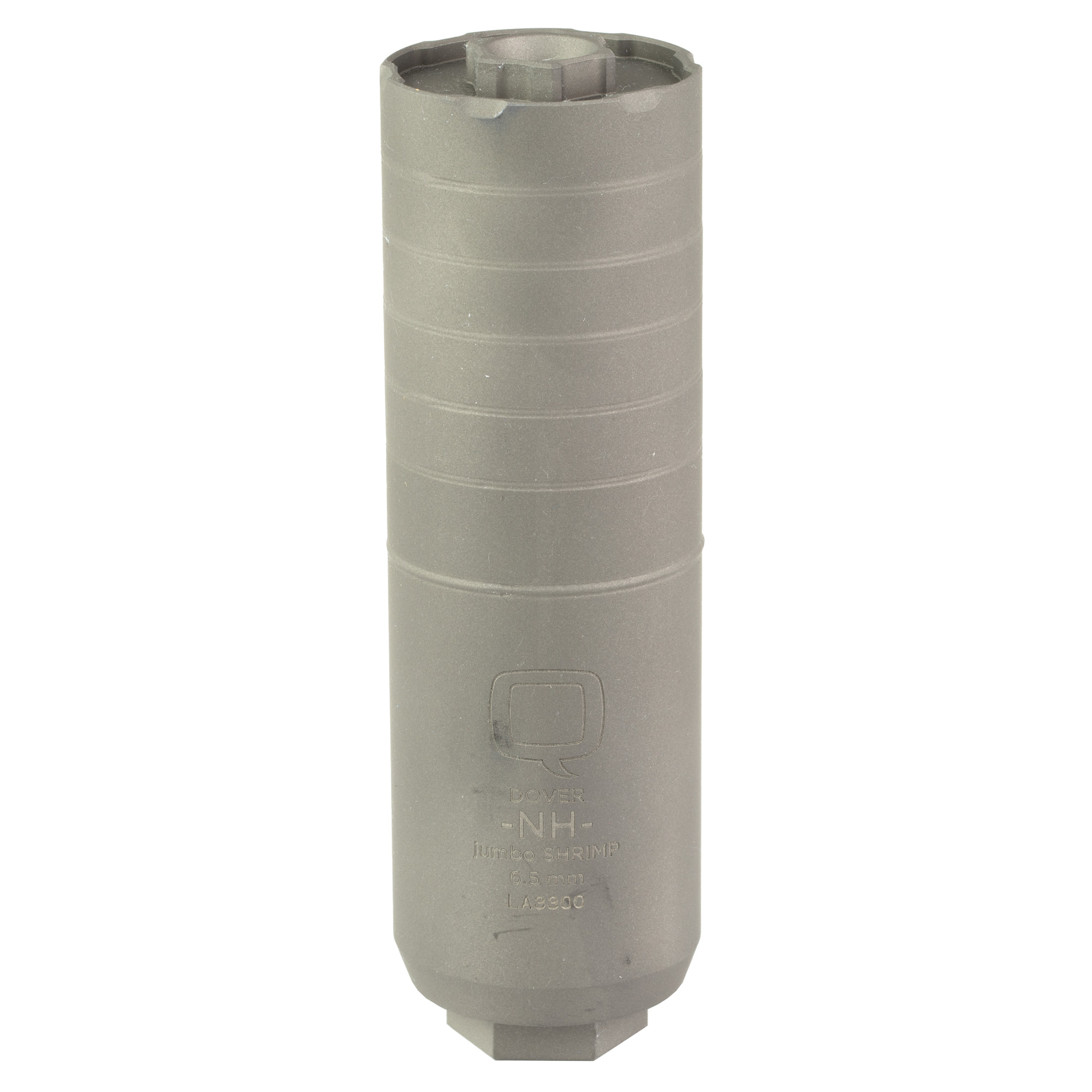 Q Jumbo Shrimp Rifle Suppressor, 6.5 Creedmoor, Titanium, Bead Blasted Finish, 1.75 Diameter, 5.69 Overall Length, Quickie Fast Attach SIL-JS-QUICKIE-65-B