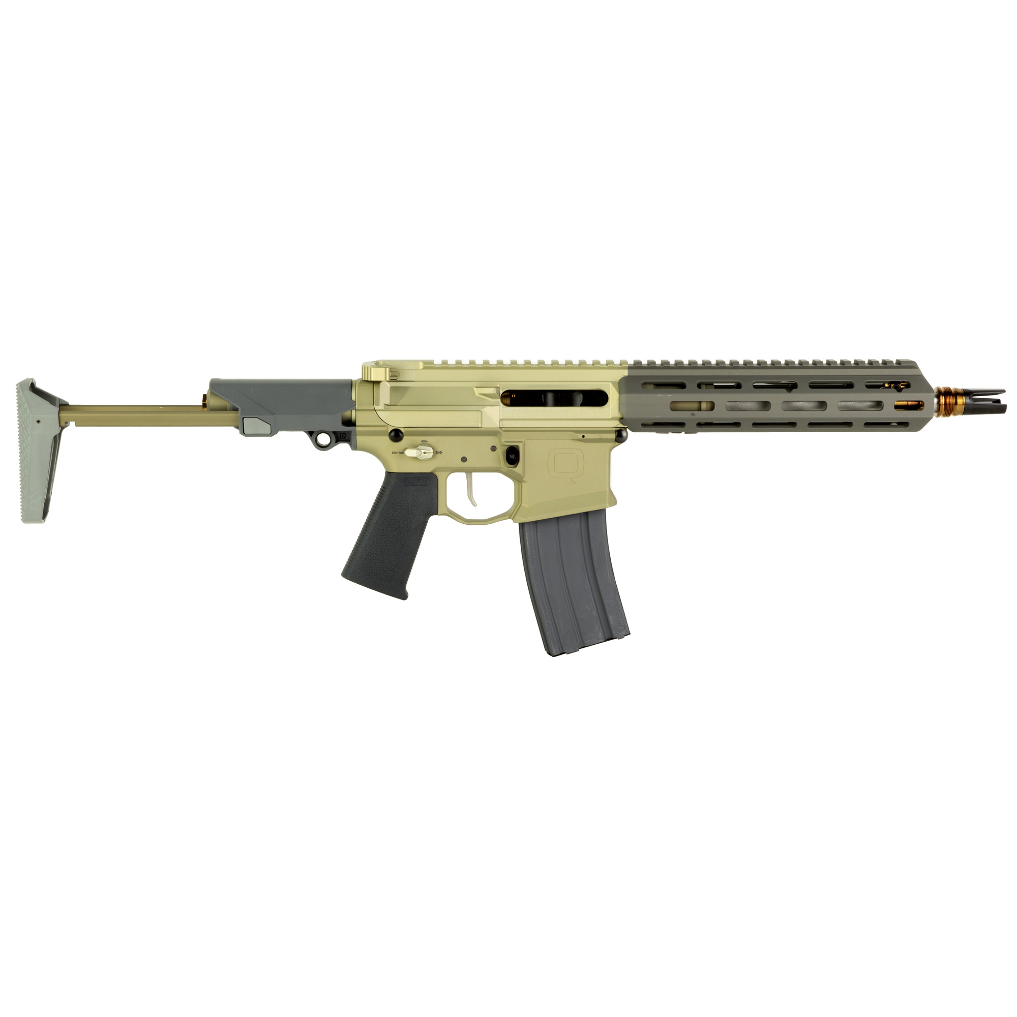 Q Honey Badger, Semi-automatic, SBR, 556NATO, 10 Threaded Barrel, Clear Anodized Finish, Flat Dark Earth, Collapsible Stock, 30 Rounds, 1 Magazine, Product Finishes, Shade Variations and Other Imperfections Are Normal Due to the Manufacturing Process