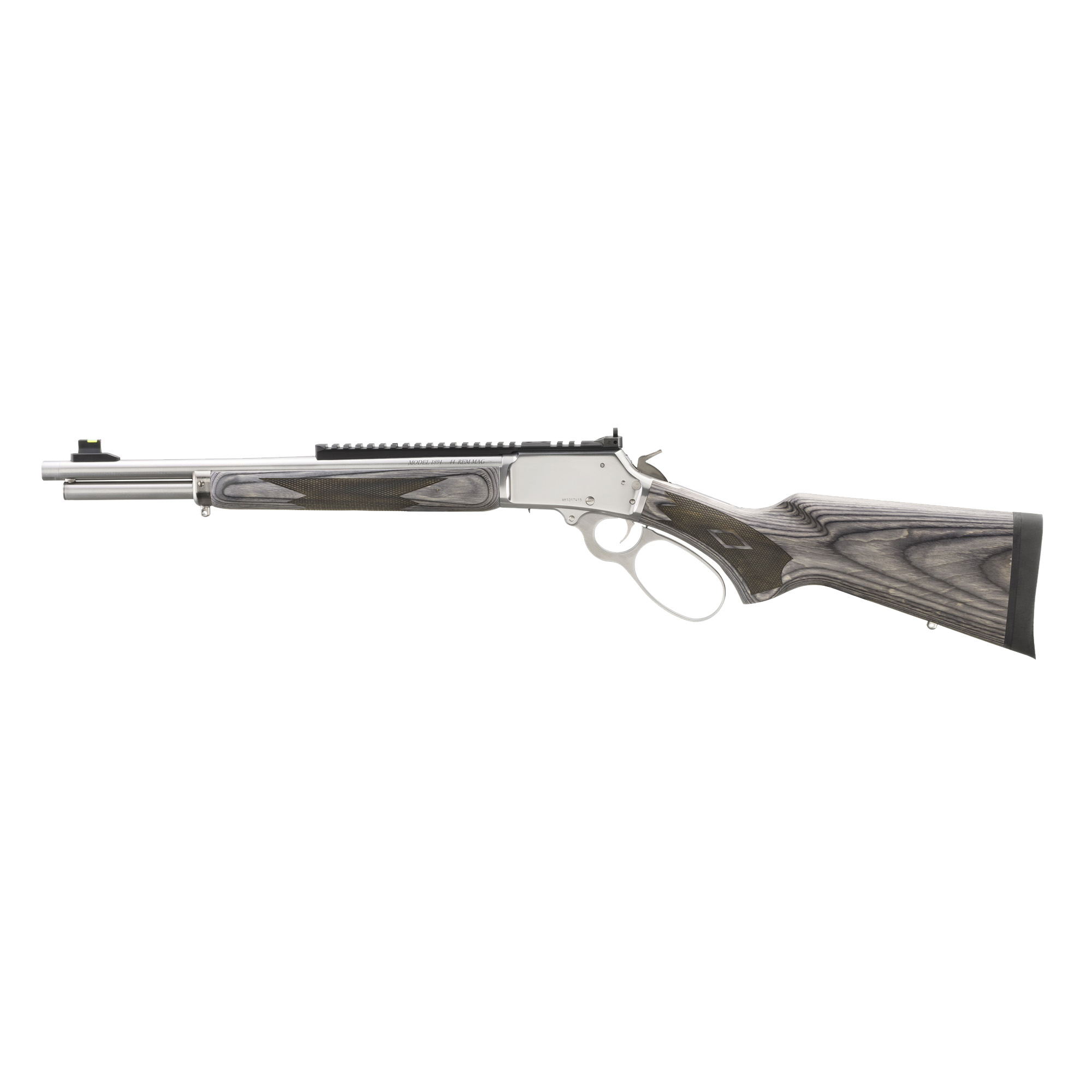 Marlin Firearms 1894 SBL, Lever Action Rifle, 44 Magnum, 16.10 Cold Hammer-Forged Stainless Steel Barrel, Threaded 5/8X24, Polished Stainless Finish, Gray Laminate Stock, Fiber Optic Front Sight with Tritium Ring, Adjustable Ghost Ring Rear Aperture,