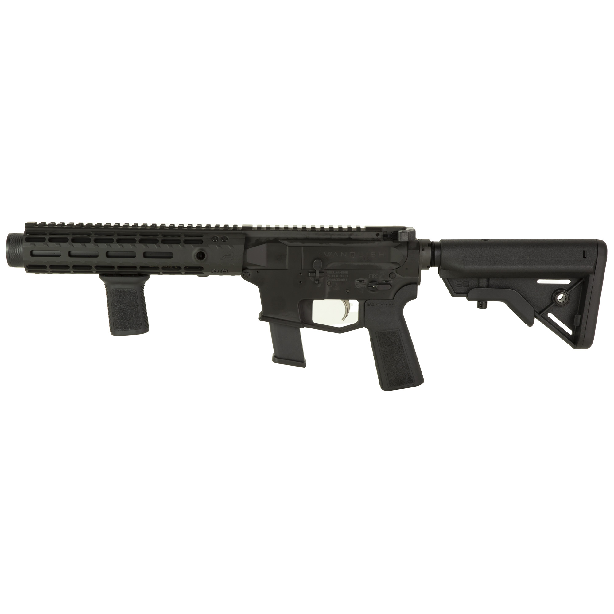 Angstadt Arms Vanquish-9, Semi-automatic, Integrally Suppressed, Short Barreled Rifle, 9MM, 10.5 Precision Ported Barrel, Anodized Finish, Black, B5 Systems Bravo Stock, B5 Grip, BCM Mod3 Vertical Grip, 9.3 Aero Precision Enhanced Gen2 M-LOK Handguar