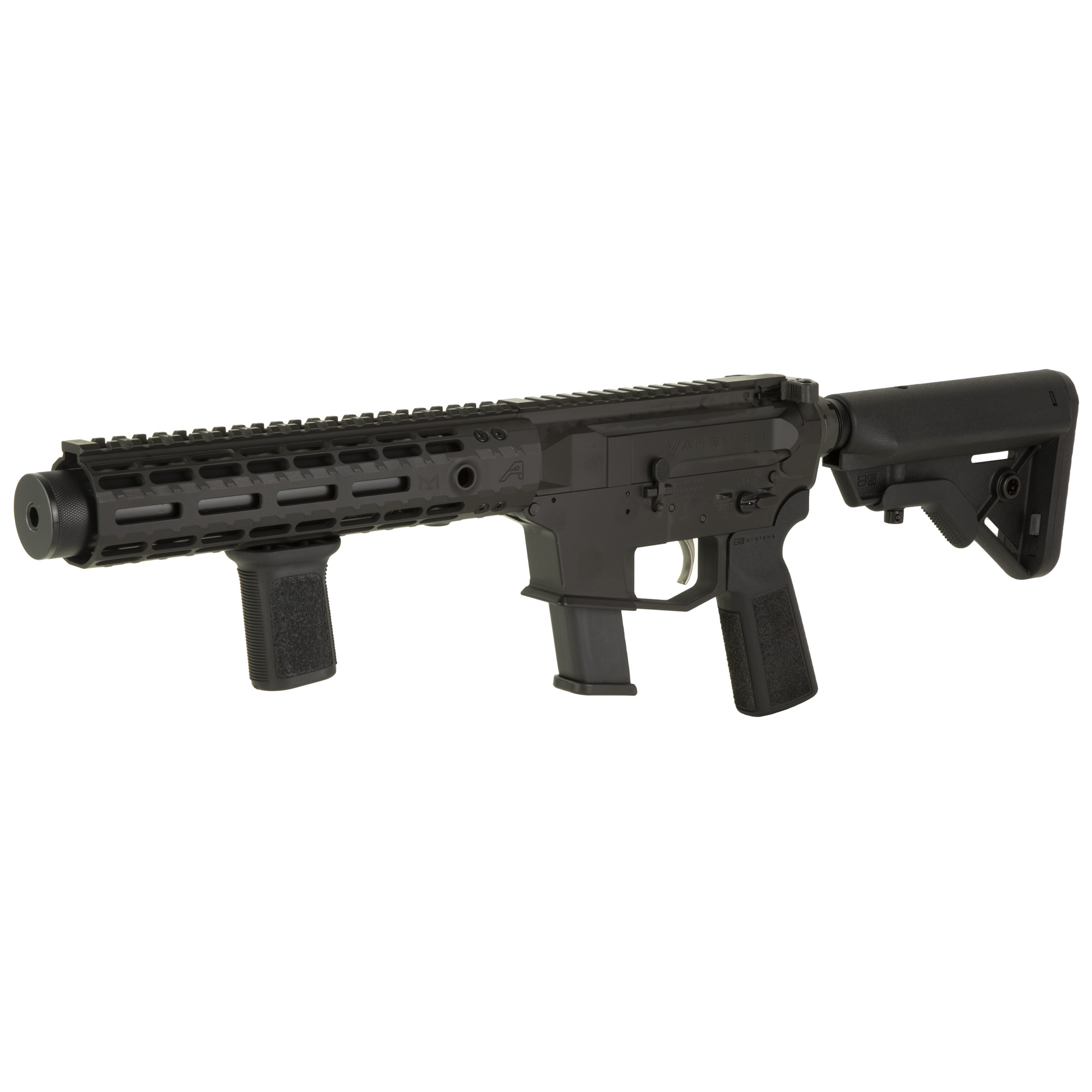 Angstadt Arms Vanquish-9, Semi-automatic, Integrally Suppressed, Short Barreled Rifle, 9MM, 10.5 Precision Ported Barrel, Anodized Finish, Black, B5 Systems Bravo Stock, B5 Grip, BCM Mod3 Vertical Grip, 9.3 Aero Precision Enhanced Gen2 M-LOK Handguar