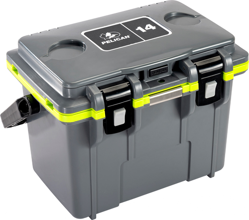 PELICAN COOLERS IM 14 QUART DKGRAY/GREEN W/DRY STORAGE