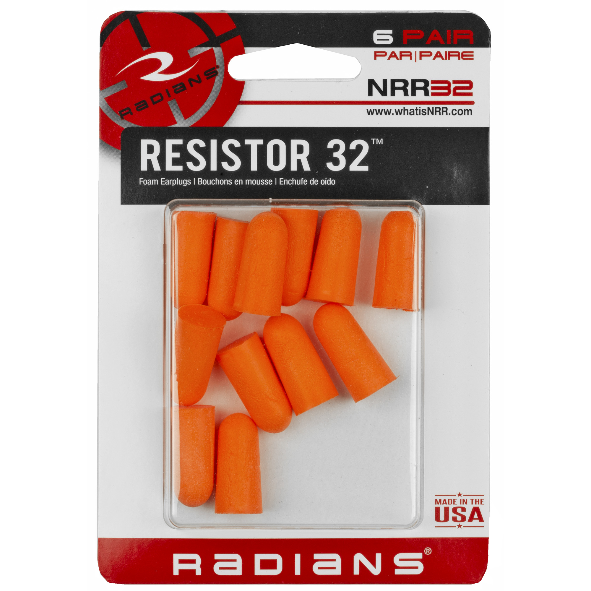 Radians Resistor 32 Disposable Foam Earplugs, 6 Pair Uncorded FP8000BP